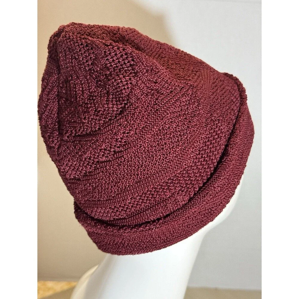 Adidas Burgundy Texture Knit Lined Embroidered White Logo Cuffed Beanie Hat Cap